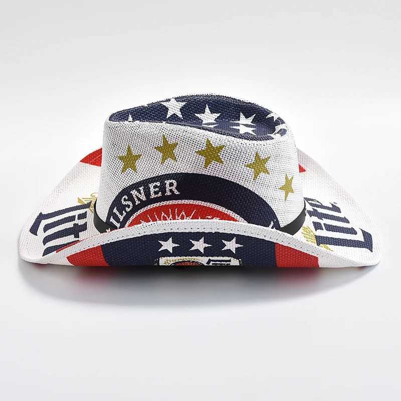 New Per Str Western Womens Cowboy Hat Classic American Flag Cowboy Girl C Panama Jazz Hat Sombrero Hombre W241225
