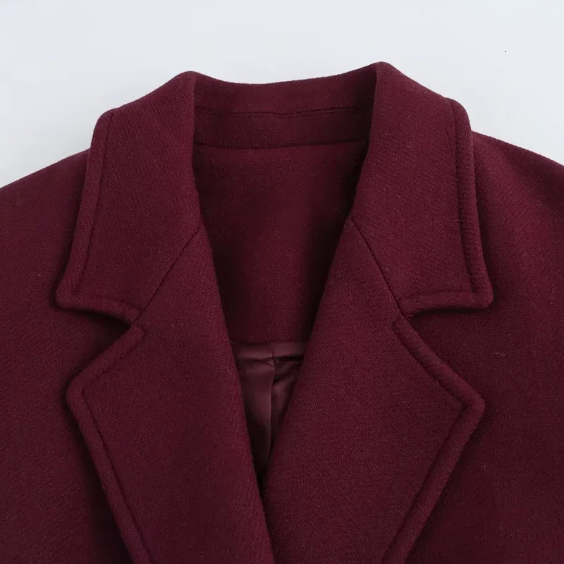 TRAF Womens Coat Burgundy Tweed Long Sleeve Outerwears Winter Coats Woman 2024 In Office Wear Warm Jackets 241225