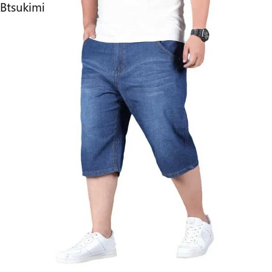 Size 28-50 Summer Thin Denim Shorts for Mens Loose High Elasticity Casual Shorts Fatty Guy Daily Trend Versatile Shorts for Men W241226