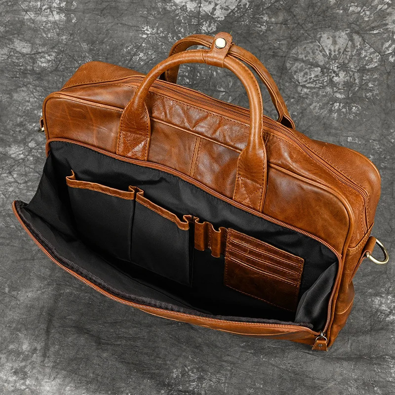 Luufan Mens Briefcase Big Genuine Leather Fit 16 Laptop Business Handbag Cow Leather Messenger Shoulder Bag Male Work Tote Red 241225