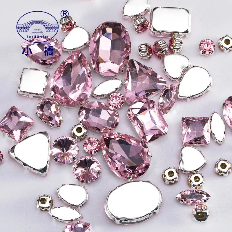 Glitter Mixed Shape Glass Rhinestones For Clothes Pink Flatback Craft Gems Crystal Sew On Rhinestone With Claw 50PCS/PACK S048 241226