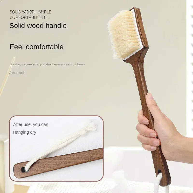 Skin Cuticle Grease solid wood Handle Bath Sponge Massage Shower Pig hair Bath Brush Body Back Cleaning Brush 241226