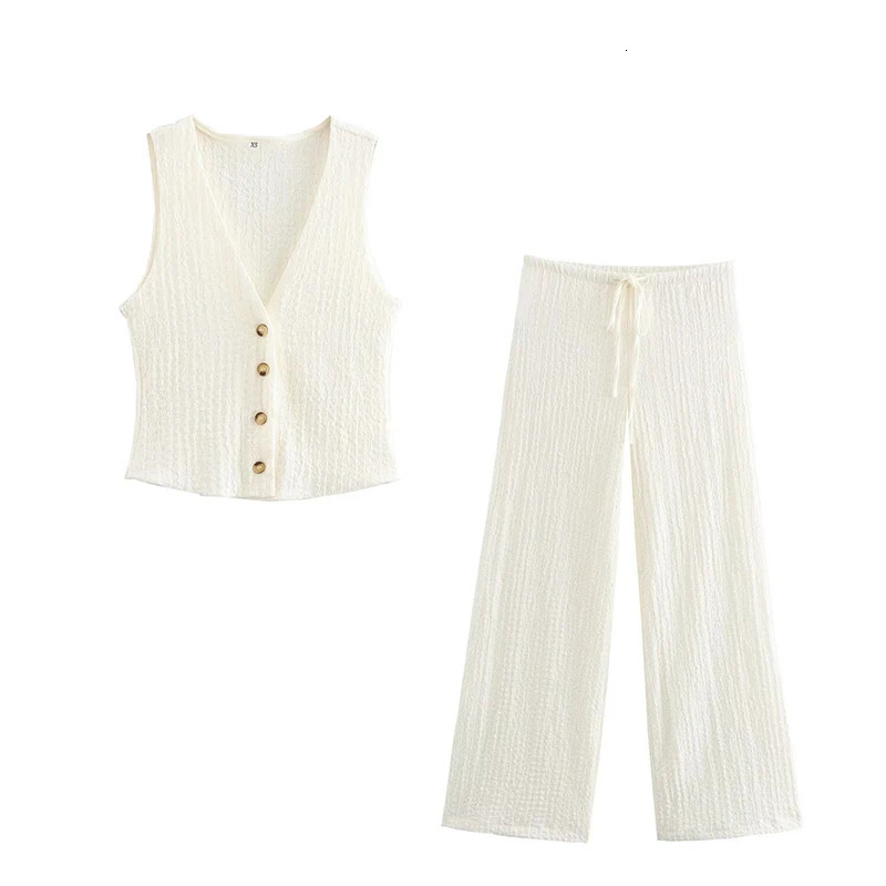 Willshela Women Fashion 2 Piece Set Solid Single Breasted Tank Tops Vintage HIgh Elastic Waist Pants Female Chic Suit 241220