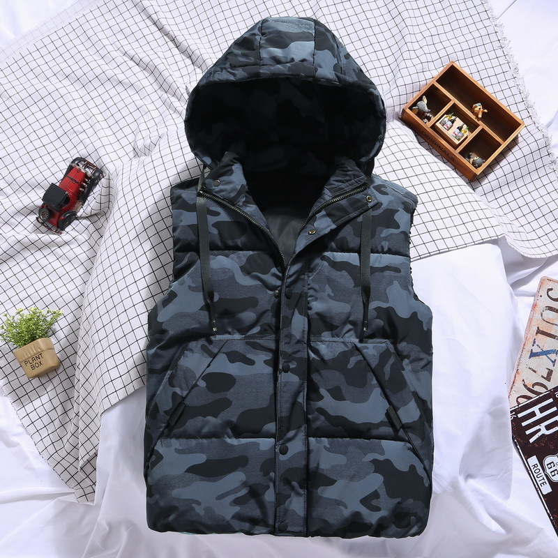 Spring Winter Plus Large Size 6xl 7xl Vest Hat Detachable Camouflage Sleeveless Jackets Warm Parka For Men Unisex Waistcoat