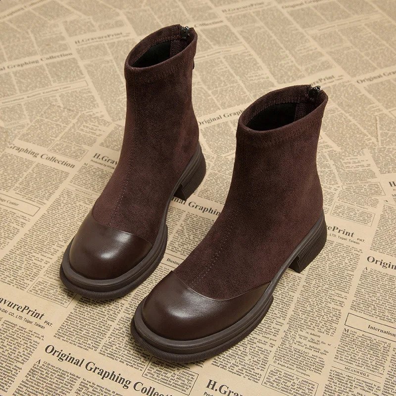 Vintage Winter Women Ankle Boots Fashion Back Zippers Short Booties er Square Low Heel Botas De Mujer241226bj