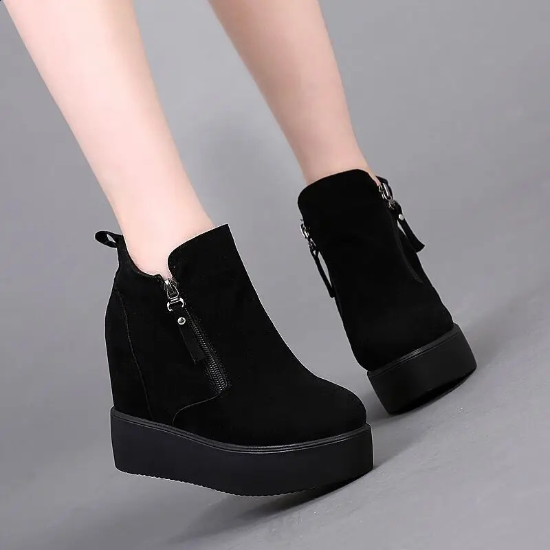 Winter Autumn Wedges Short Boots Women High Heel Snow Boots Short Plush Fur Ankle Boots Increased Internal Female Platform Shoes241226bj