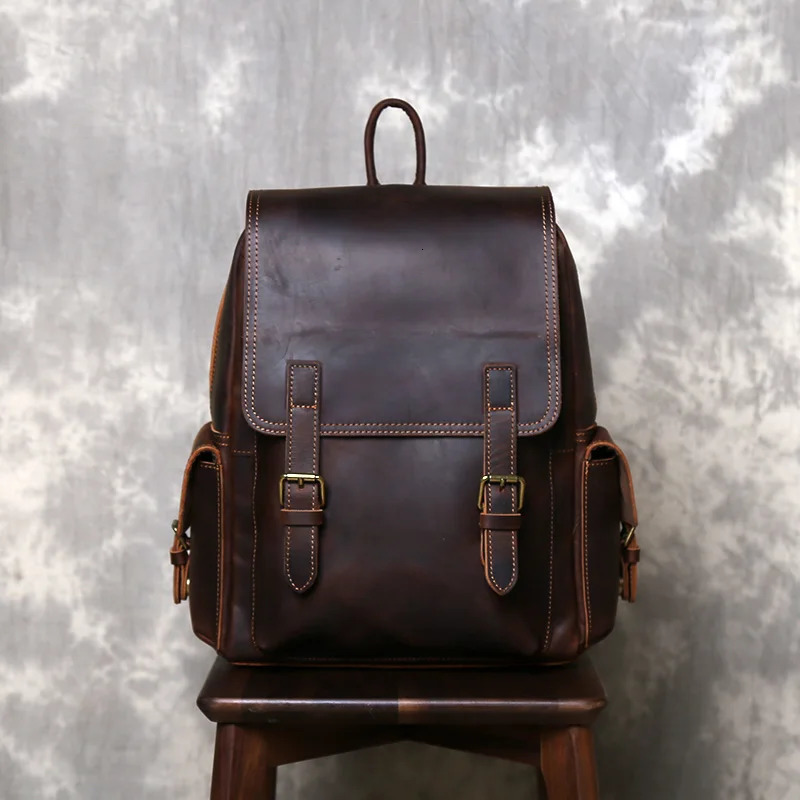 Head layer Leather Backpack Retro Crazy Horse Leather Large Capacity Computer Bag for Women Fashion ravel Leather Backpack 241225
