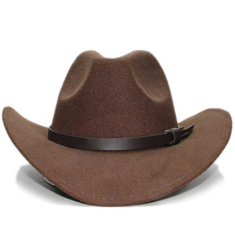 Retro Parents Childrens Womens Mens/Childrens Wool Wide Brown Cowboy Western Hat Cowboy Girls Bowling C Coffee Leather Strap (61cm/57cm/54cm) W241225