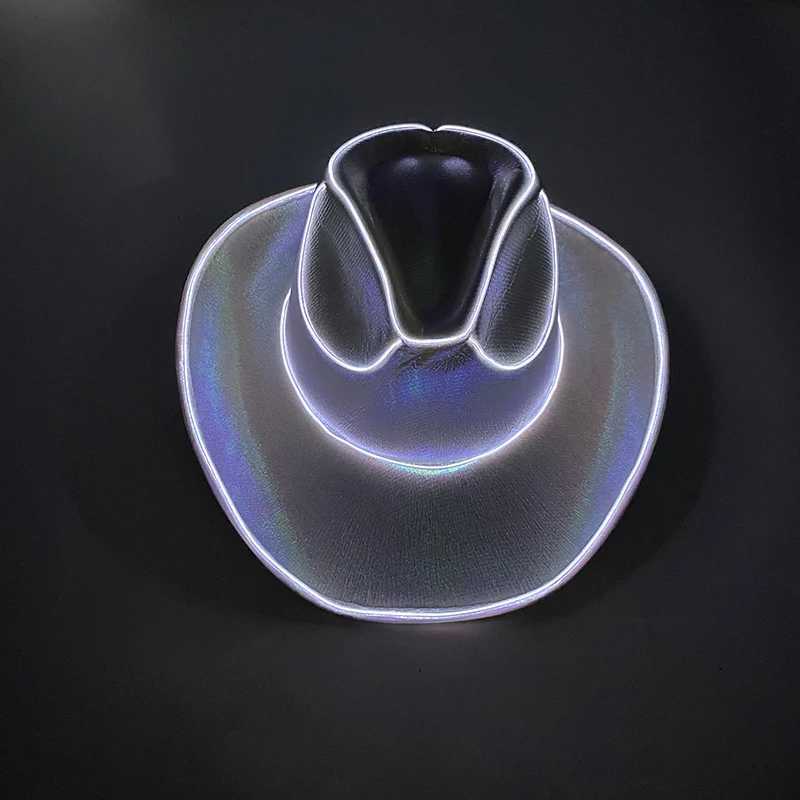 Fashionable silk thread pearl denim hat fluorescent decoration prop lights up denim C luminous neon night club W241225