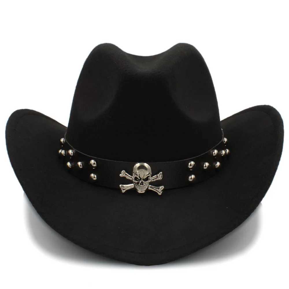 Womens mens wool Western cowboy hat rolled up Brim Gentleman Dad Jazz Equestrian Sombrero Hombre C size 56-58CM belt W241225