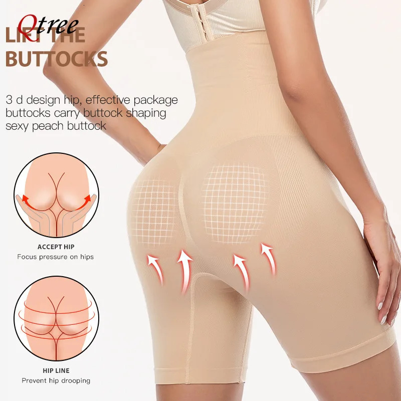 Qtree Women Tummy Control Slimming Panty with Girdle High Waist Trainer Body Shaper Shorts Plus Size Hooks Butt Lifter Shapewear 241225
