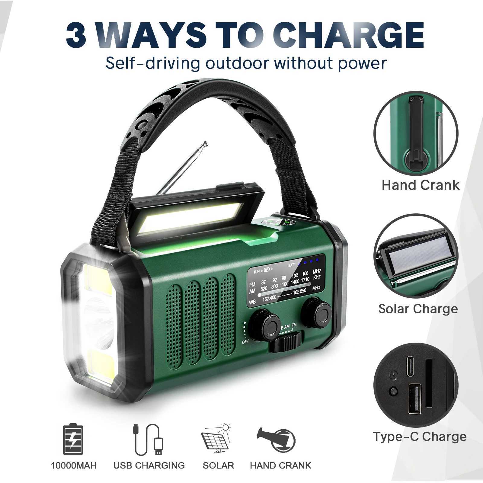 Woopker Ra E30 10000mAh FM Emergency Ra Solar Hand Crank Generator AM/FM/NOAA LED Portable Ra SOS Al Power Bank Z241224