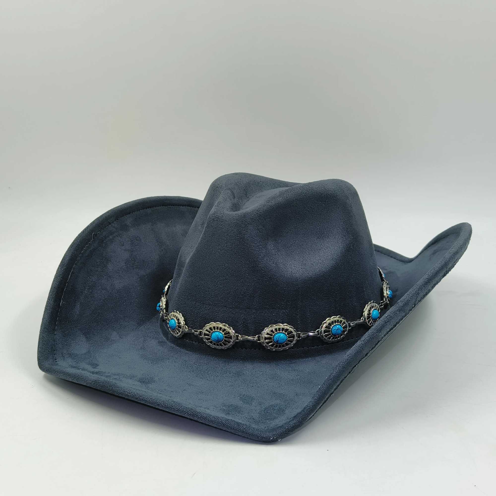 Turquoise cowboy hat vegan hat mens jazz hat suede cowboy hat wide brown fashion Fedora hat solid color Panama grass hat W241225