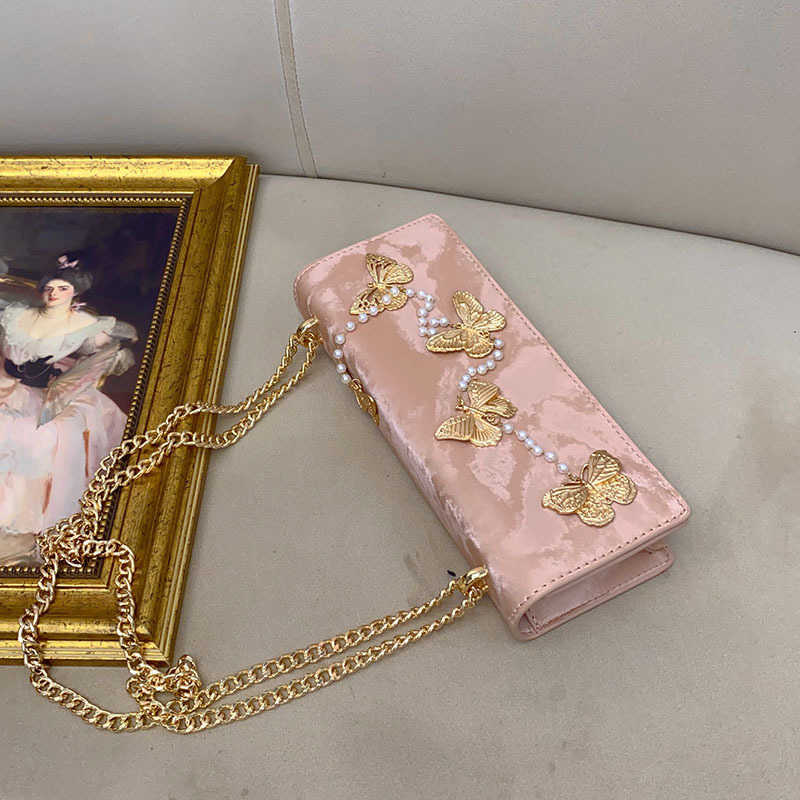 Evening Bags Fresh Sweet Niche Shoulder Underarm Bag New Chinese Style Metal Butterfly Chain Crossbody Bag 241226