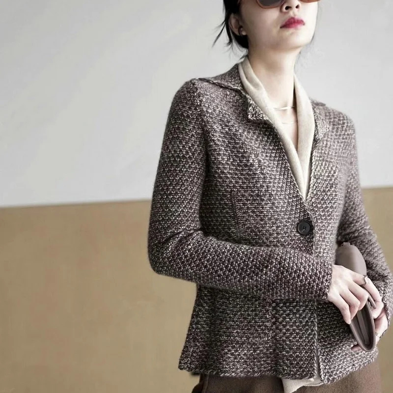 Autumn Winter 100 Cashmere Wool Women Sweater Tailored Collar Two Piece Knit Cardigan French Casual Soft Suit Tops 241225