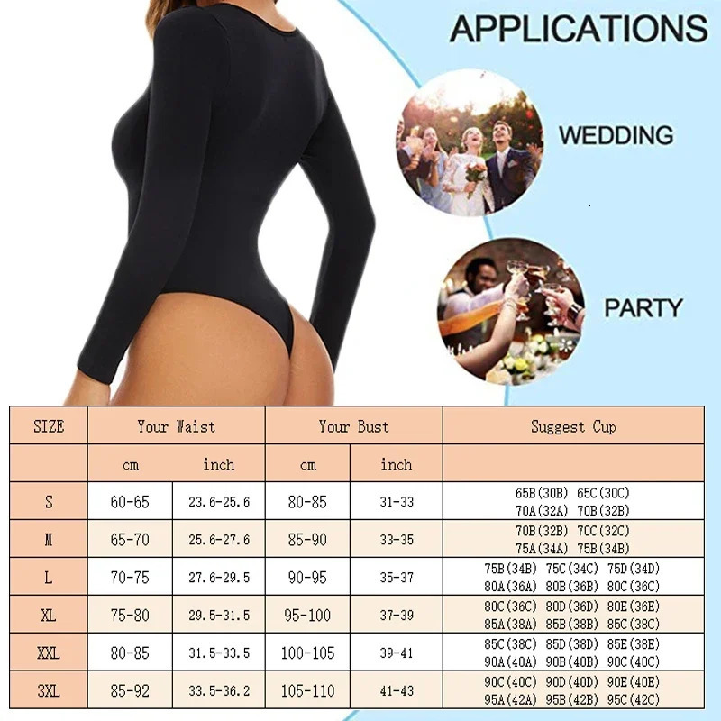 GUUDIA Spandex Elastic Body Suit Shapewear Women Body Shaper Tummy Control Long Sleeve Open Crotch Big U Neck Seamless Shapers 241225