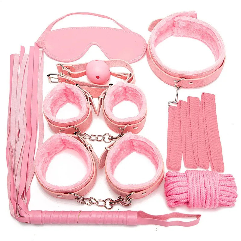 7 Piece Set Of BDSM Kits Sex Toys For Women Adults Games Bondage Handcuffs Sex Whip Gag 241226