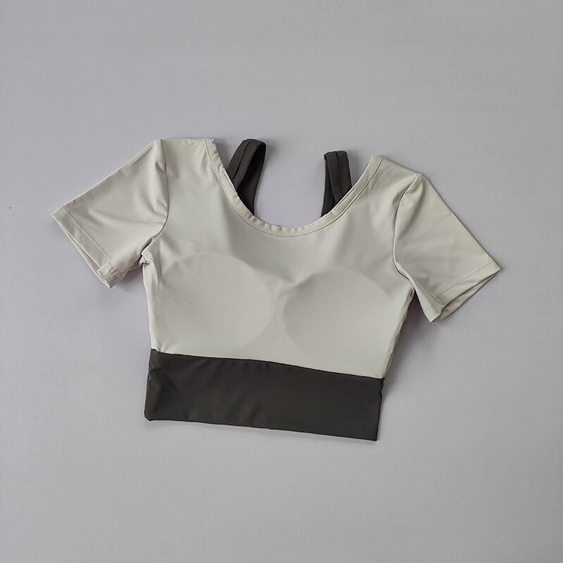 Women's Padded Yoga Shirts Short Sleeve Sports Crop Top Fiess Gym Workout T-Shirt Sexy Cropped Running Tights Clothing