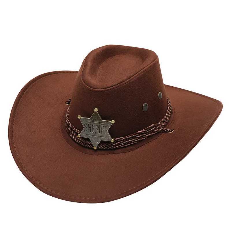 Western cowboy hat retro Sheriff C sunscreen with wind rope hat men and women horseback riding tourism fishing sunset C W241225