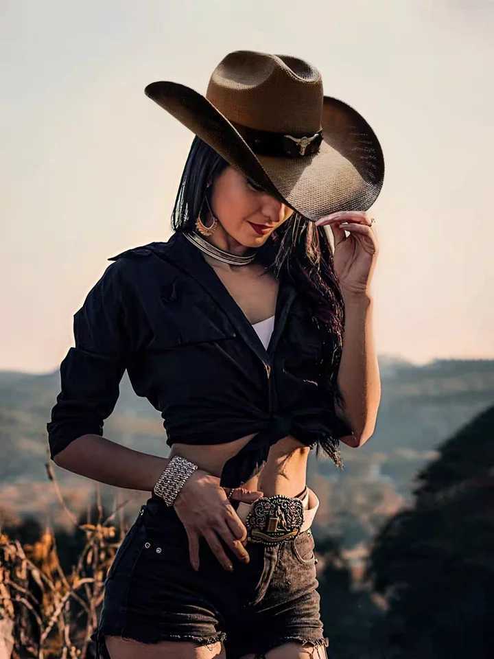 2024 New Summer Cowboy Hat Double Dome 10cm Brim Mens and Womens Western Cowboy Hat Sun Protection Sombrero Homb W241225