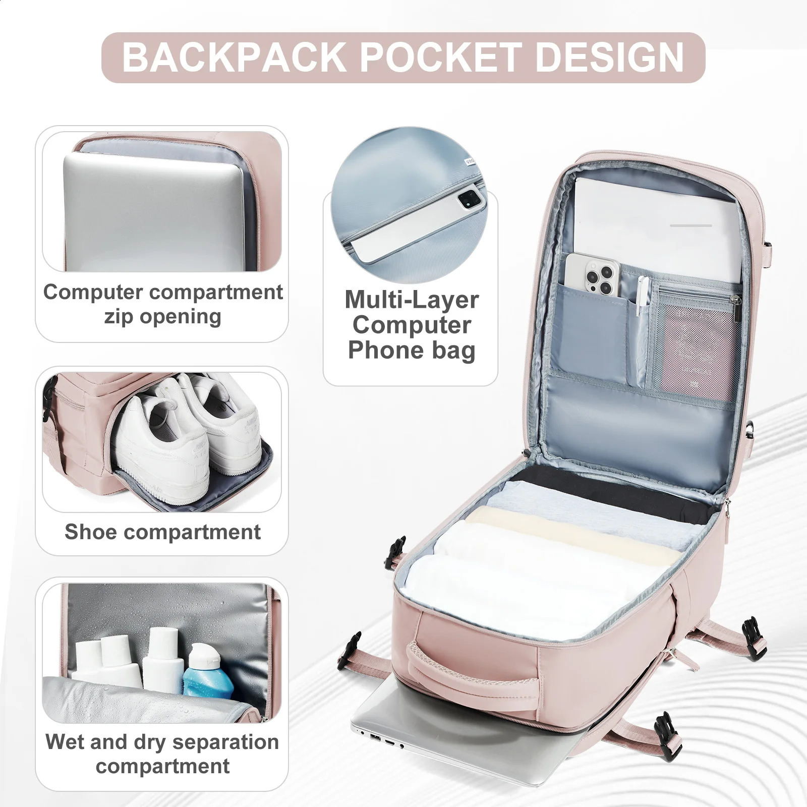 Women Travel Backpack Ryanair 40x20x25 Cabin Bag Hand Luggage Reinforced Dayback Carry-Ons Laptop Backpack for Men mochilas para 241226