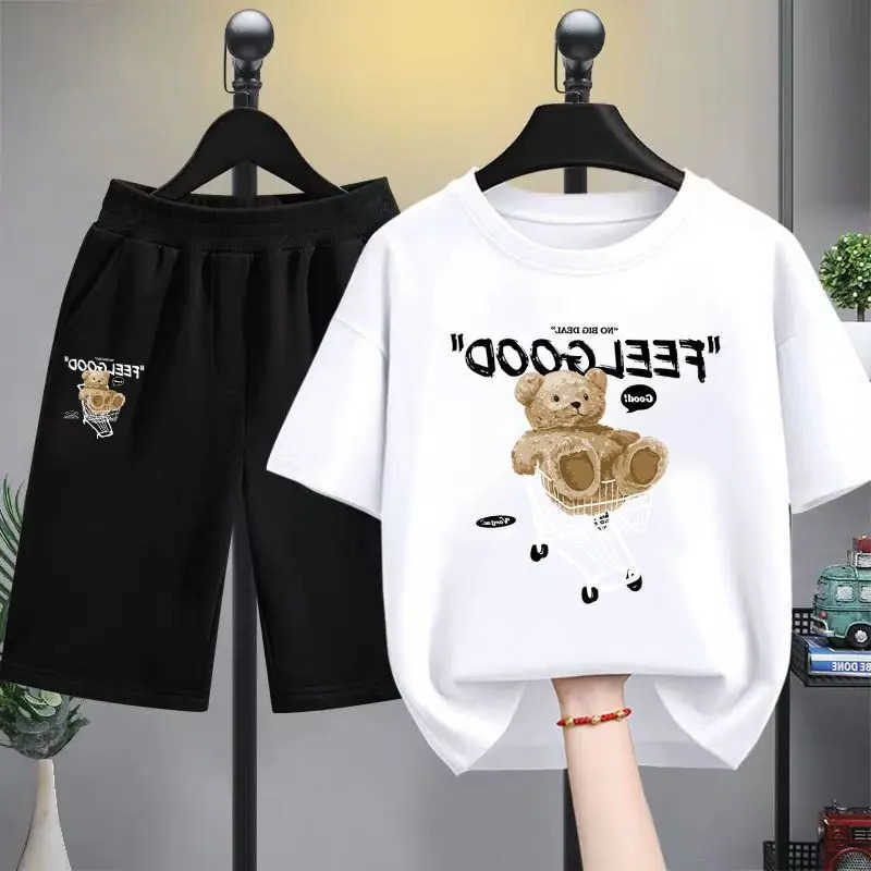 Clothing Sets Summer Baby Boy Clothe Set Children Cartoon Bear Printed Tshirts and Shorts 2 Pieces Suit Kid Top Bottom Outfits TracksuitsY241225EJKH