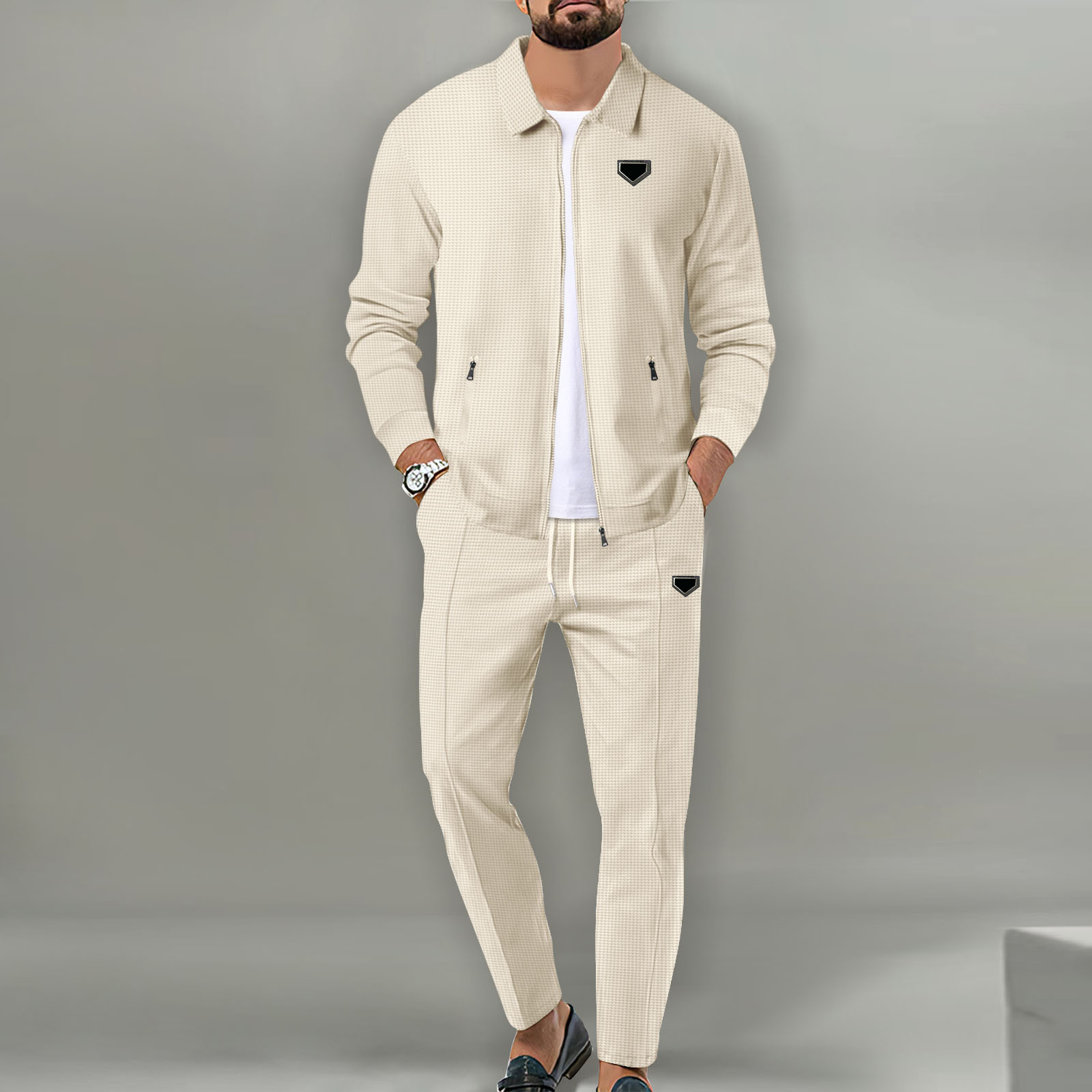 Men's Waffle Tracksuit - Long Sleeve Jacket & Pants, Casual & Stylish 2024 Collection