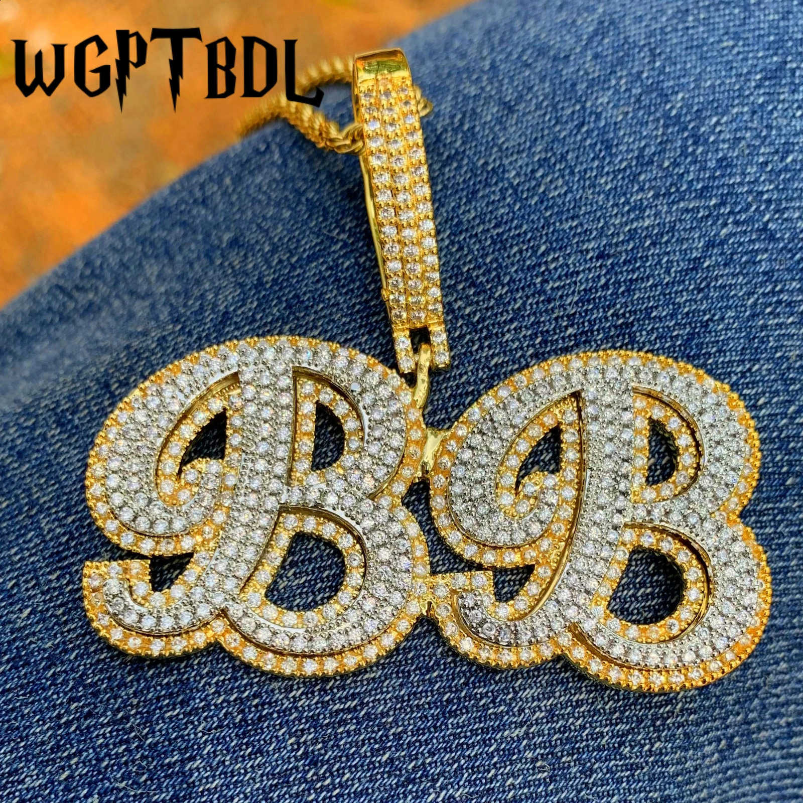 WGPTBDL Custom Cursive Letter Name Pendant Personalized Necklace Men Hip Hop Bling Zircon Customized Jewelry Prong Setting 241226