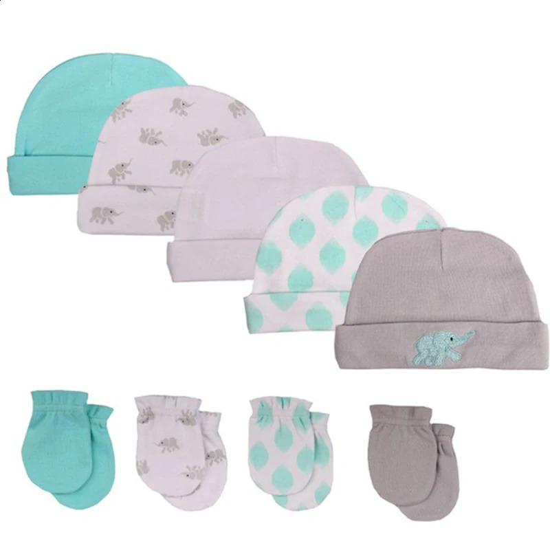 Unisex Baby HatsGloves Headwear Cotton Solid born Nightcap Fitted Boys Girls Sets Print Cartoon Accessories 241225