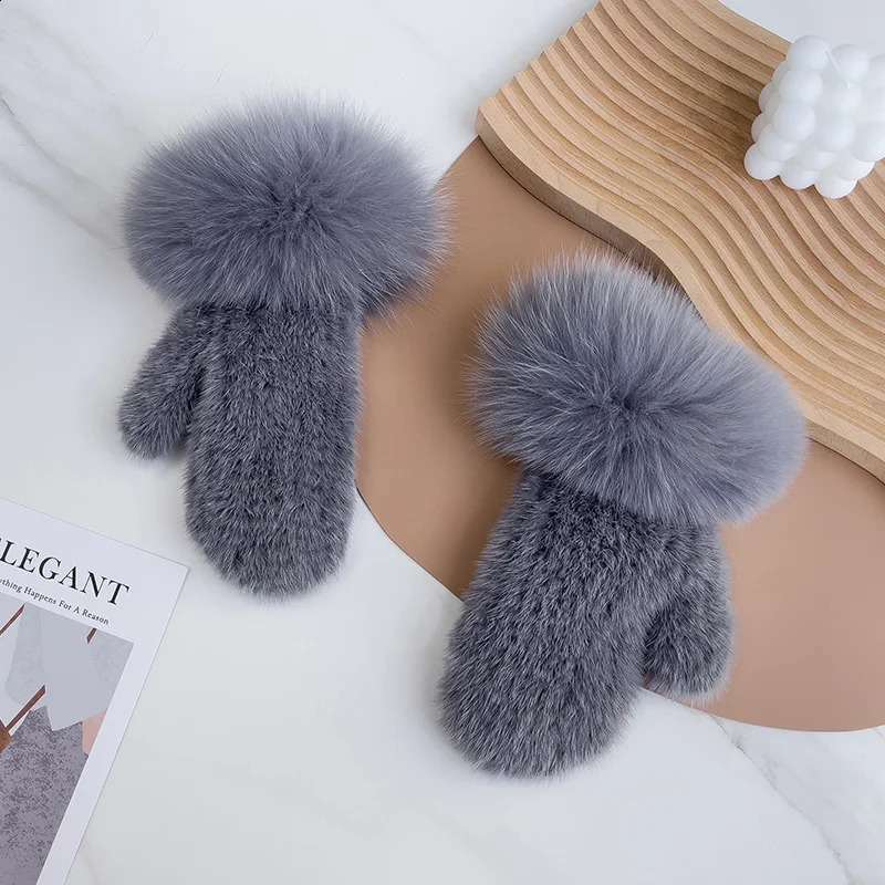 Real Fox Fur The est Super Elastic Imported Mink Gloves Winter Warm Gloves Female Halter Mink Knitted Gloves Cute Gloves 241226