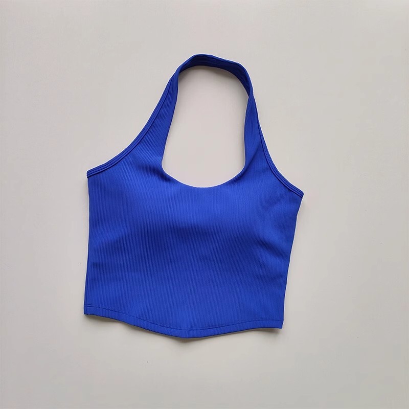 2023 Summer Sexy Sports Rib Sport Top Underwear Women's Running Gathered Hanging Neck Fiess Vest Fixed Padded Yoga Bra