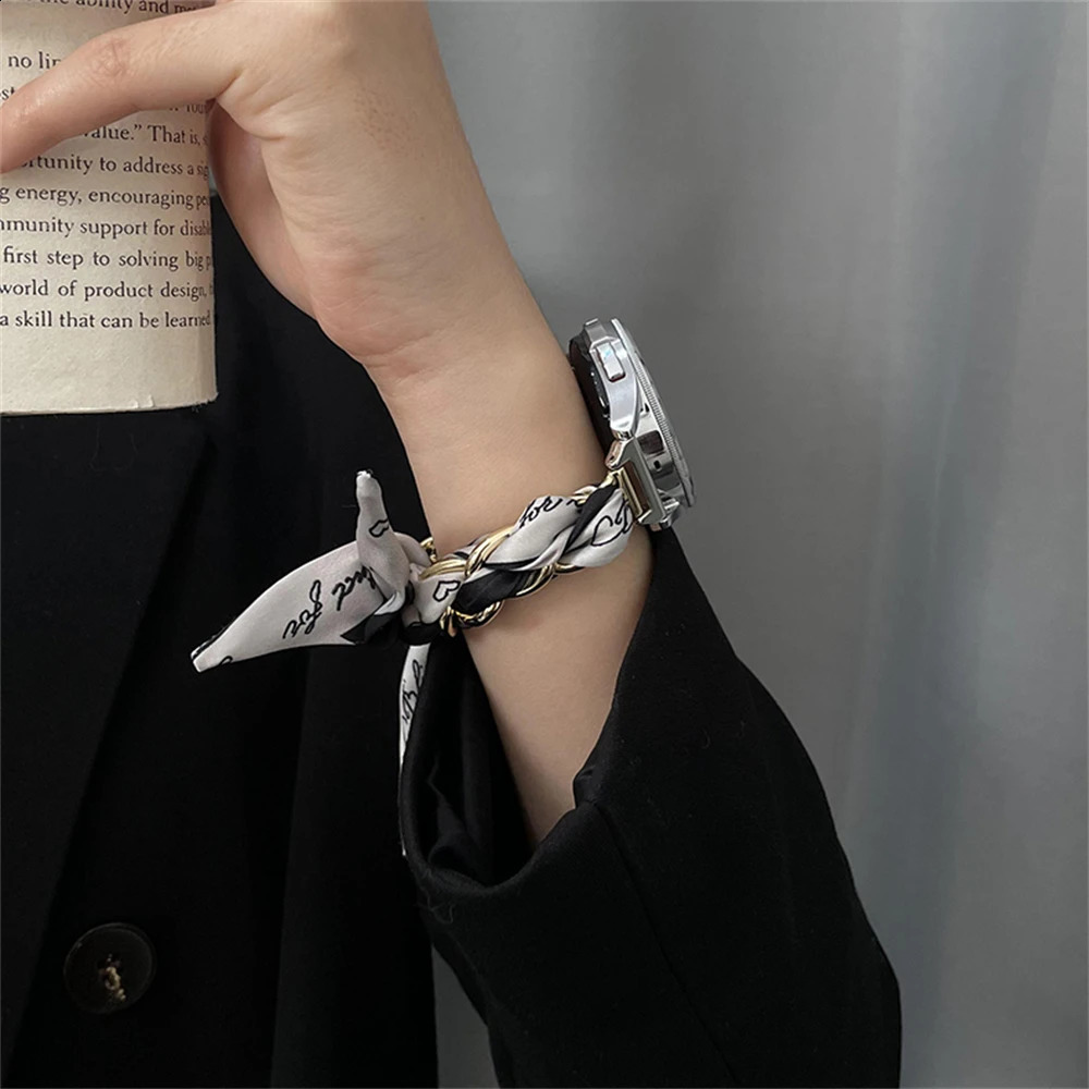 Elegant Silk Metal Strap For Watch 3 4 5 6 43/47mm 41/45 Active 40/44 42 Band 20MM 22MM Women Bracelet 241220