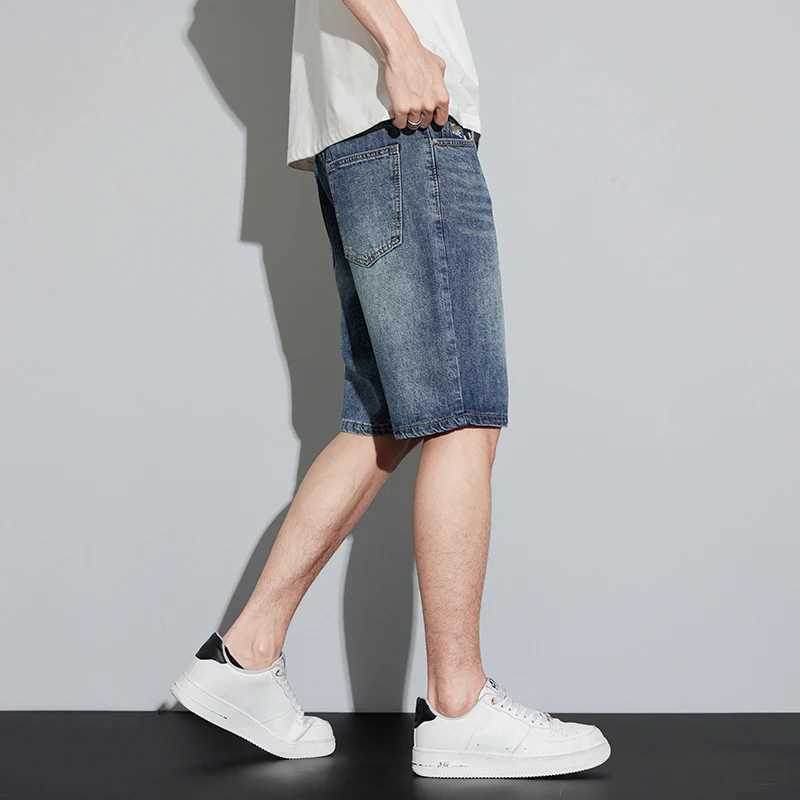 2024 summer denim shorts mens jeans blue ultra-thin straight mens knee length pants mens shorts streetwear Casaul mens clothing W241226