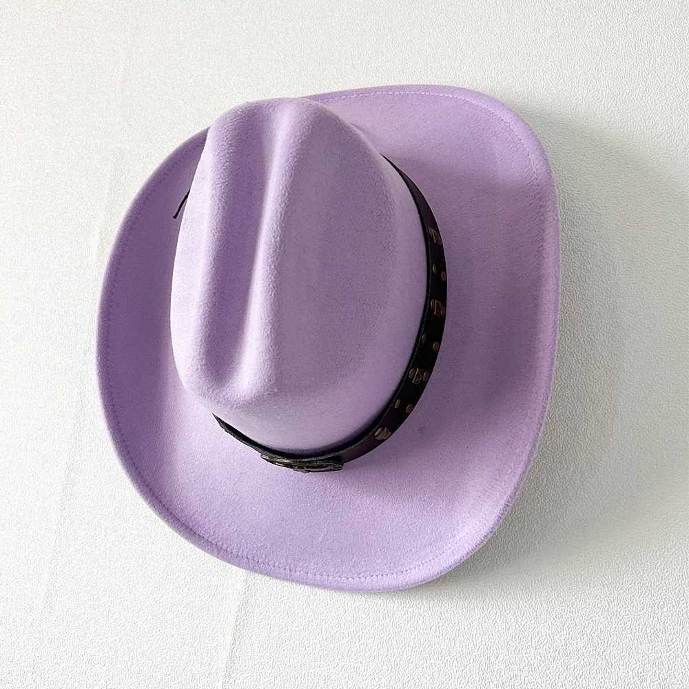 Light purple mens cowboy hat Western cowboy hat Ancient cowboy hat Cowl label Curly Brim Concave Convex hat W241225
