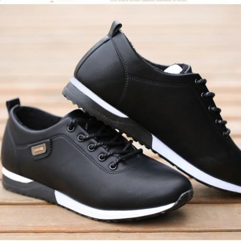 Mens Leather Shoes Korean Version Mens Casual Shoes Waterproof Flat Bottom Lace Up Wear-resistant Soft Sole Comfort Sneakers241226bj