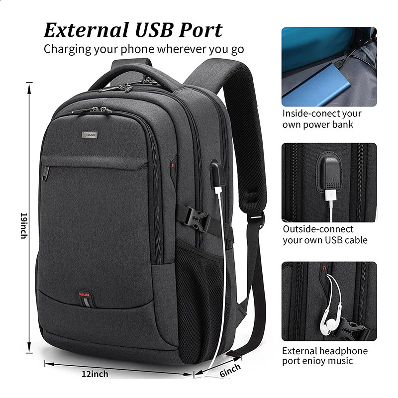 Fashion Water Resistant Business Backpack For Men Travel Notebook Laptop Backpack Bags 17.3 inch Male Mochila For Teen 241226