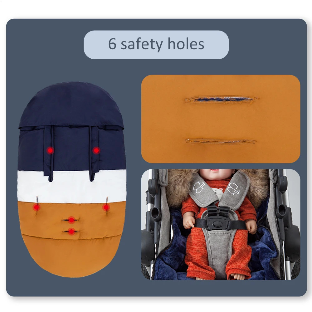 Winter Stroller Footmuff 024Months Baby Envelope Sack Navy Blue Patchwork Windproof Removable Fur Collar For Universal Pram 241225