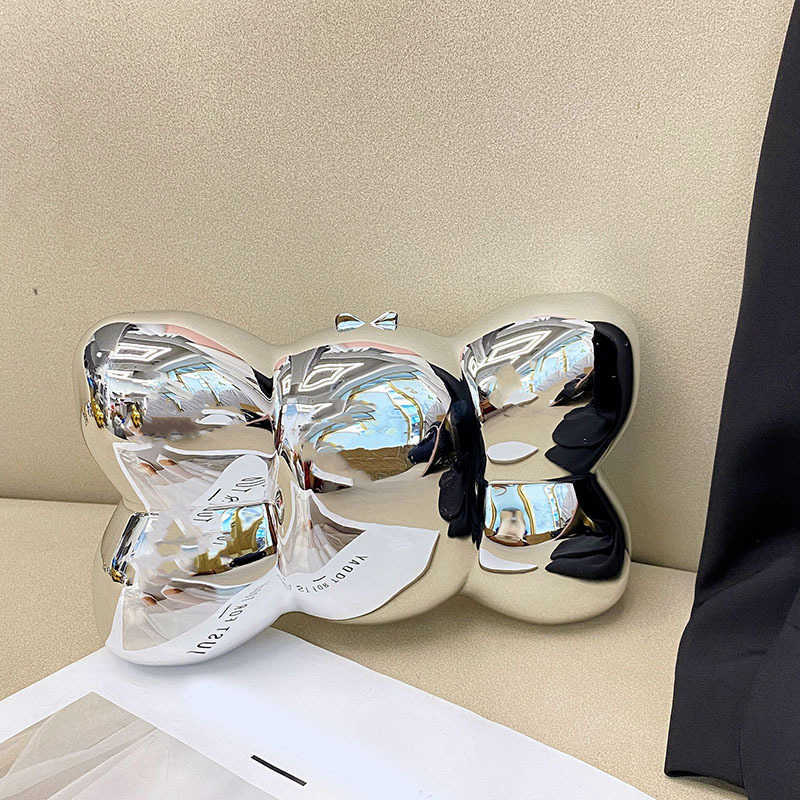 Evening Bags Clutch Heavy Industry Metal Bow Shaped Acrylic Bag Trendy Personalized Niche Hand Held Dinner Crossbody Bag 241226
