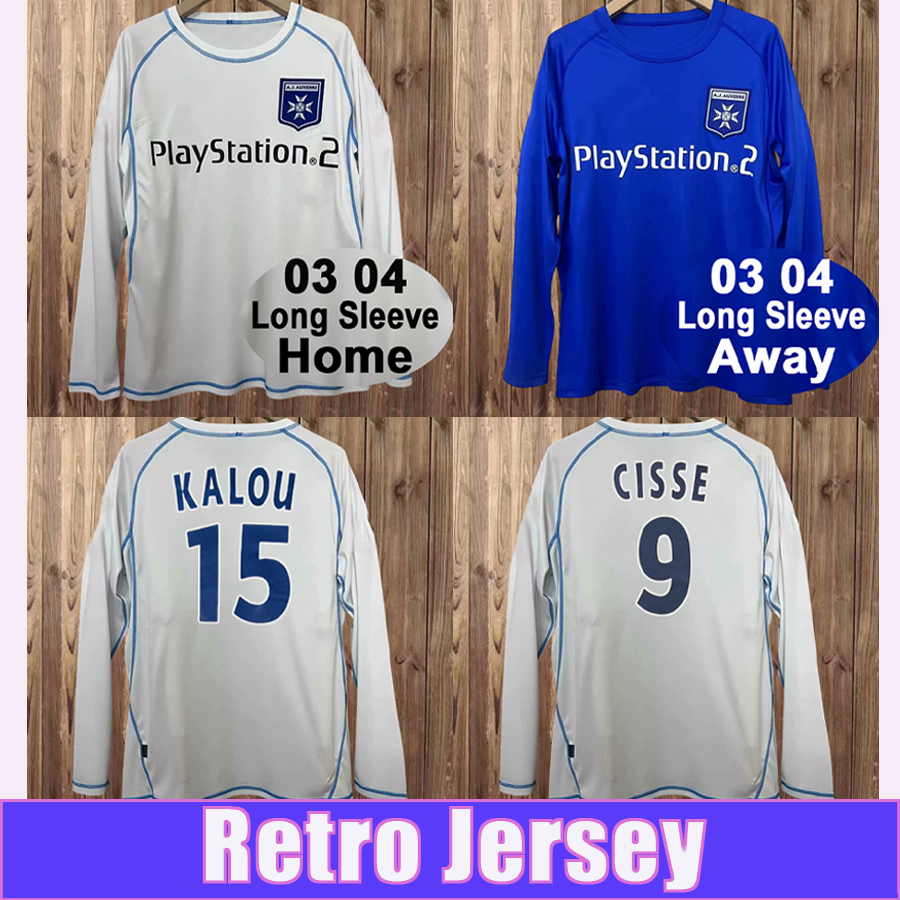 2003 2004 AJ Auxerre Roter Mens Soccer Jerseys KALOU CISSE Home White Away Blue Long Sleeves Football Shirts Vintage Adult Uniforms