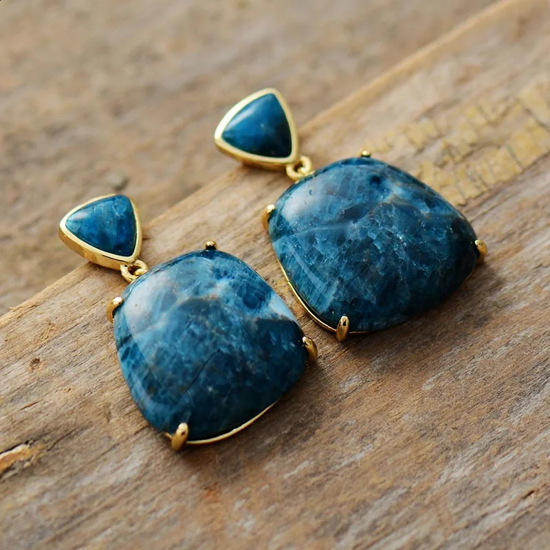 Chic Hyperbole Earrings Bold Fashion Stud Earring Pink Jaspers Apatite Blue Stones Teengirls Jewelry Bijoux Wholesale 241226