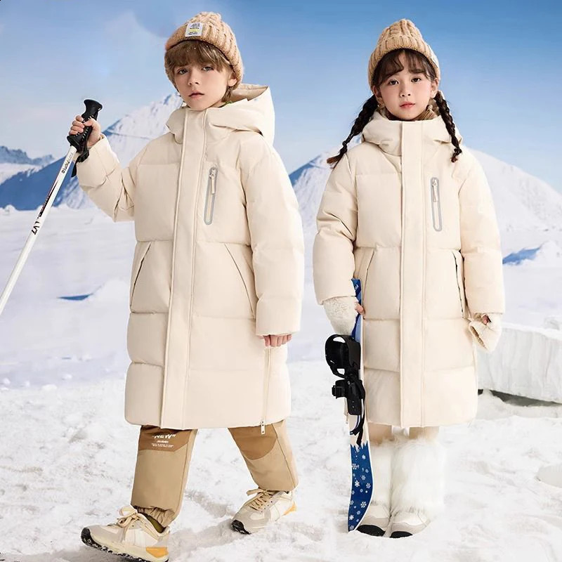 Childrens Down Cotton Jackets for Boys Girls Winter Long Big Kids Clothing Extremely Cold and Thick Outerwear CH448 241225