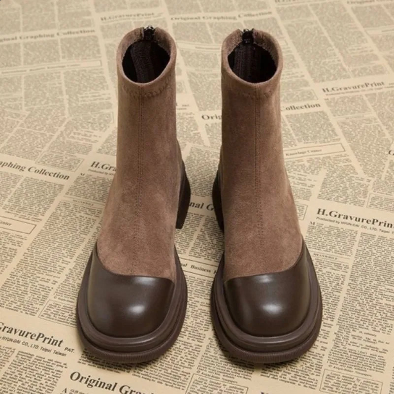 Women Suede Ankle Snow Boots Plush Mid Heels Shoes Winter 2025 Trend Office Chunky Shoes Fashion Walking Non Slip Botas Mujer241226bj