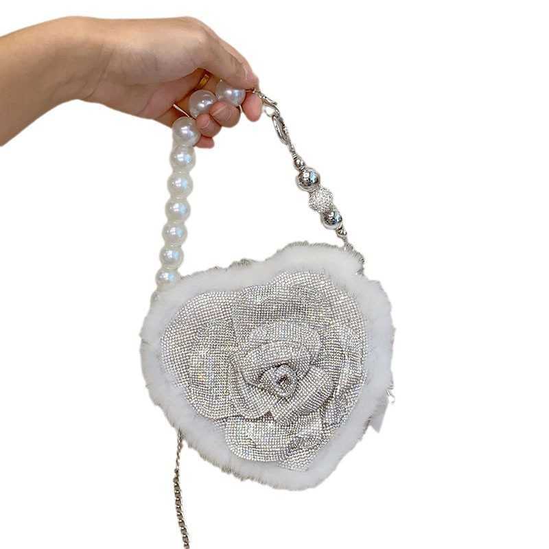 Evening Bags French Style Simple and Shiny Three Dimensional Flower Small Square Bag with Diamond Inlay Caring Romantic Socialite Handbag Crossbody Ba
