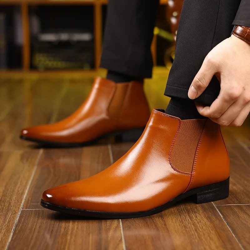 Autumn Winter Leather Chelsea Boots for Men ner Softsoled Business Dress Shoes Fashion Big Size Ankle Male 241225