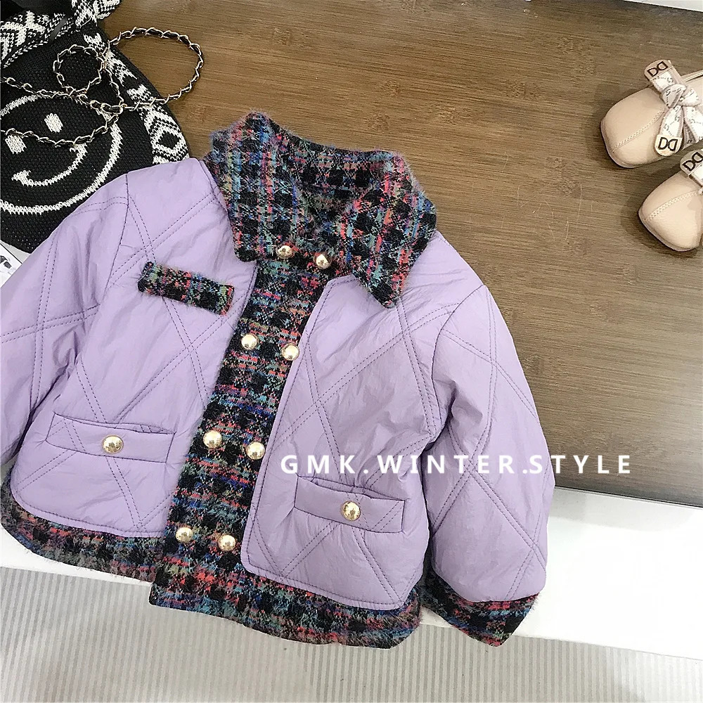 Autumn Winter Children Girl Parkas Cotton Padded Turn Down Collar Thick Toddler Jackets Spliced Infant Baby Girls Outerwear 241225