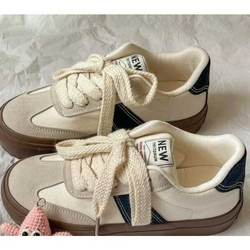 White womens sports shoes leather slider womens vulcanized shoes canvas round toe casual womens sports platform shoes Zapatos MUJI M241225