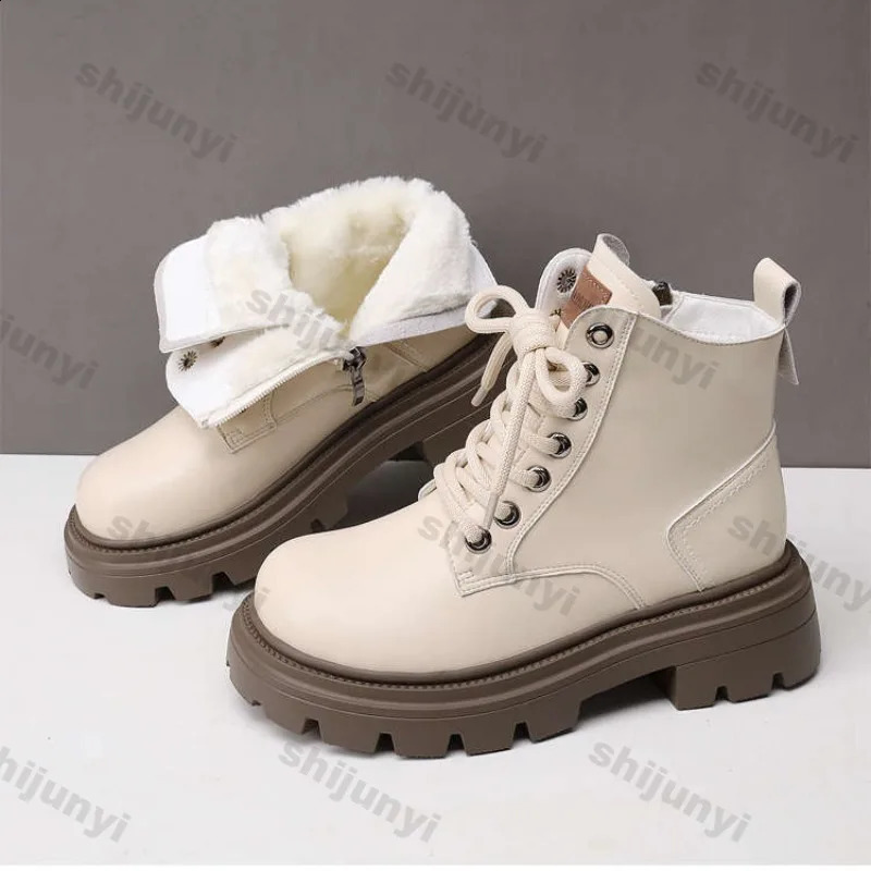 Women Ankle Boots Soft Leather Anti Slip Thick Soled Short Boots2025 Winter British Lace Up Comfort Platform Fashion Boots 241226