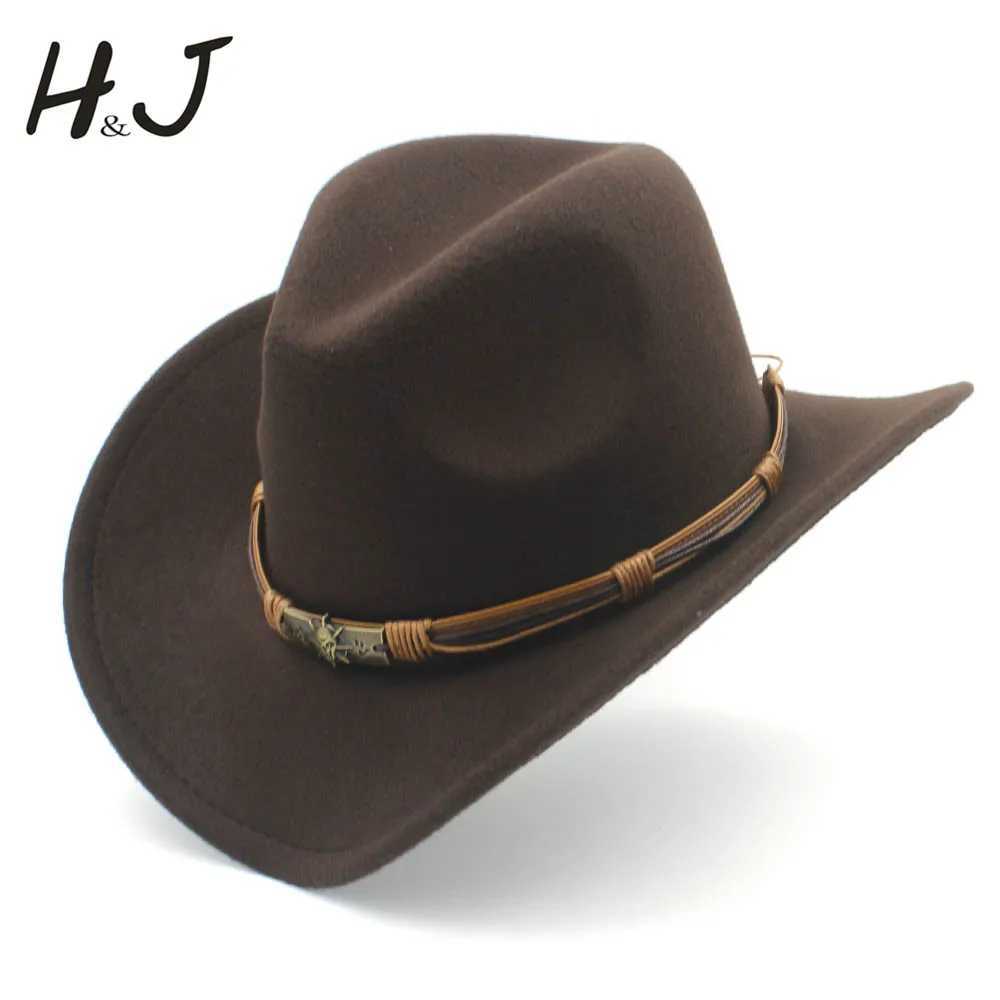 Womens Mens Wool Hollow Western Cowboy Hat with Fashion Belt Gentleman Jazz Cowboy Toka Straw Hat W241225