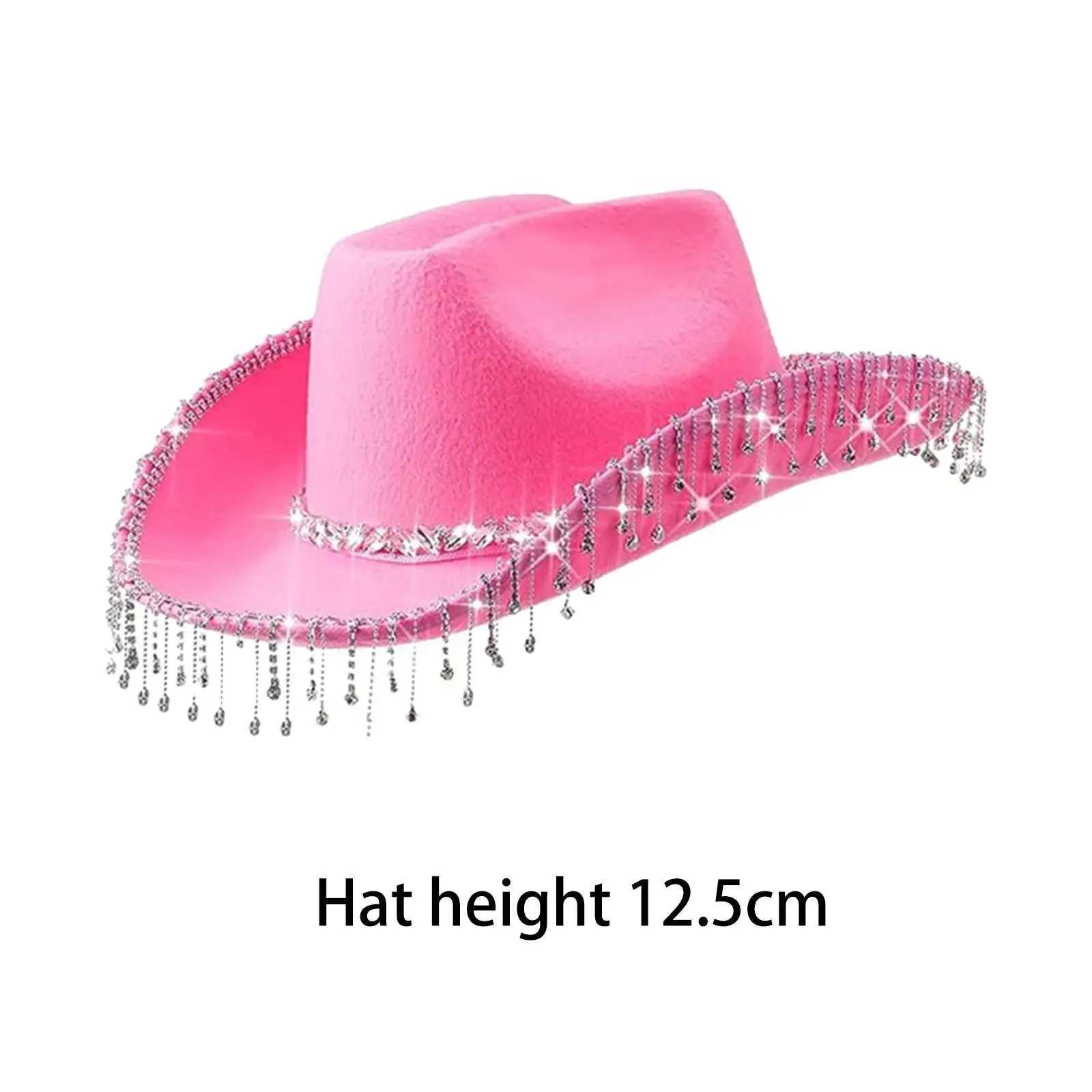 Felt denim hat with shimmering rhinestone edge denim hat strap with edge Bandana shimmering Tassel Halloween cosplay costume props W241225
