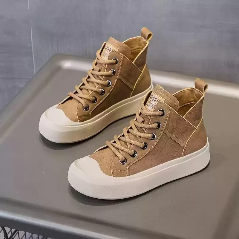 Plus Size Women Real Leather Sneakers Ankle Boots Autumn Winter Elegant Trendy Shoes Casual Sneaker Flat Thick Sole 241226